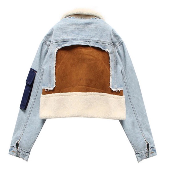 SHE’S GOKE Women's Blue Denim and Cream Sherpa Jacket SIZE L - Picture 6 of 10